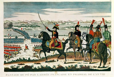 Przejście do Padu przed bitwą pod Marengo, Preria, rok VIII (kolorowy grawerunek) autorstwa French School